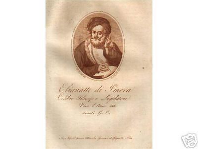 Elianatte Di Imera Filosofo Siciliano: Incisione Originale Del 1818