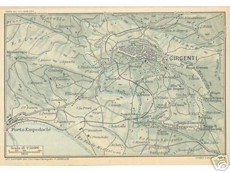 Mappa Topografica Antica Di Girgenti (Agrigento) E Porto Empedocle, Anni '20