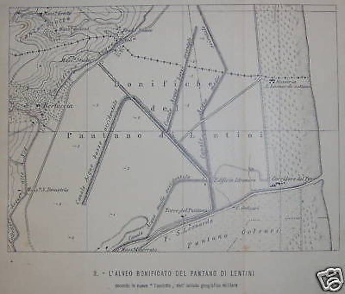 Mappa Topografica Della Bonifica Del Pantano Di Lentini, Sicilia, Anni '20 '30