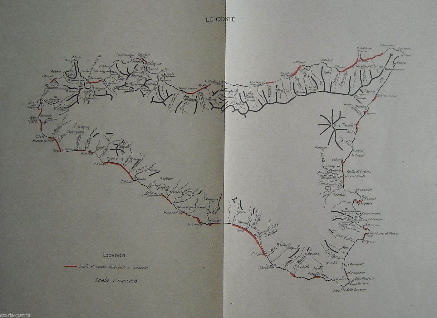 Mappa Della Sicilia, Coste E Porti: Schizzo Militare Geografico, Circa 1940