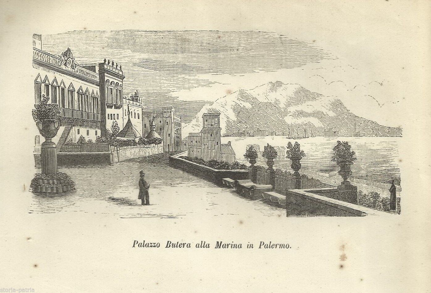 Xilografia Antica Di Palazzo Butera Alla Marina, Palermo, Sicilia, XIX Secolo