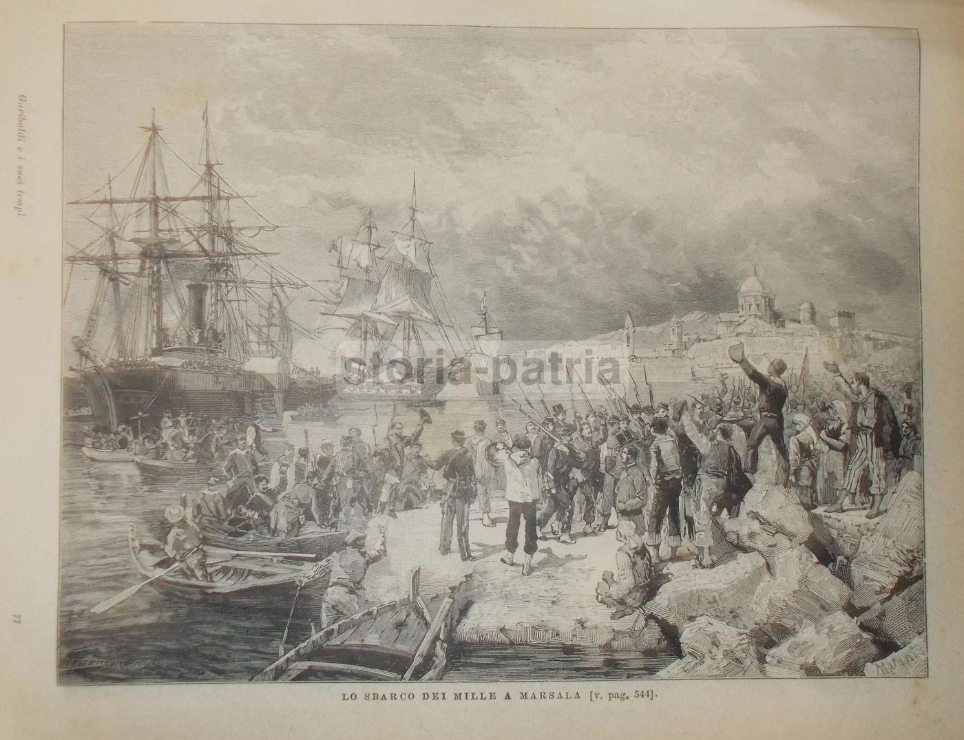 Stampa Antica: Sbarco Dei Mille A Marsala, Garibaldi E Il Risorgimento