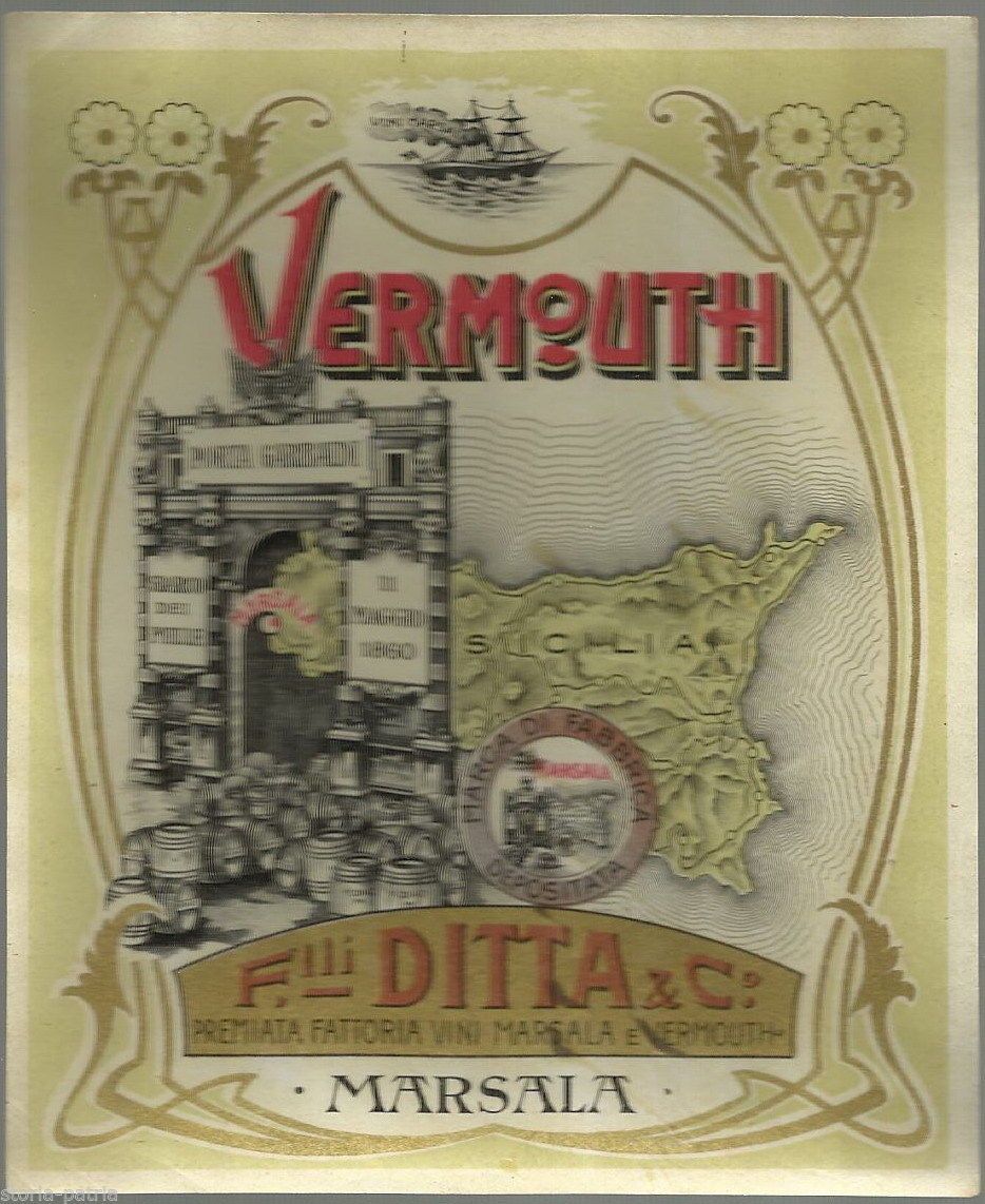 Etichetta Vermouth Marsala Liberty Garibaldi Mille Sicilia 1900