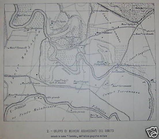 Mappa Topografica Dei Meandri Del Simeto, Sicilia, Catania, Epoca 1920