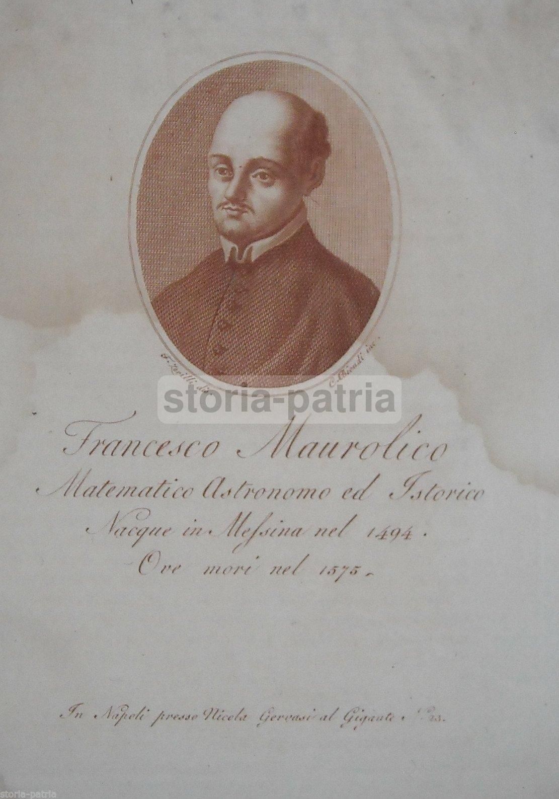 Francesco Maurolico, Incisione Antica, 1818, Biondi E Zerilli, Messina