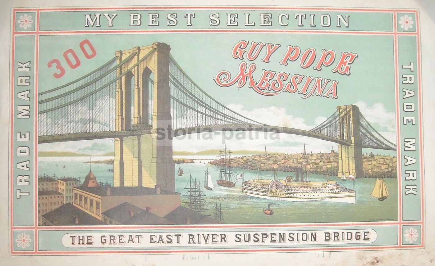 Cromolitografia Del Ponte Di Brooklyn Per Export Agrumi, Messina Fine '800