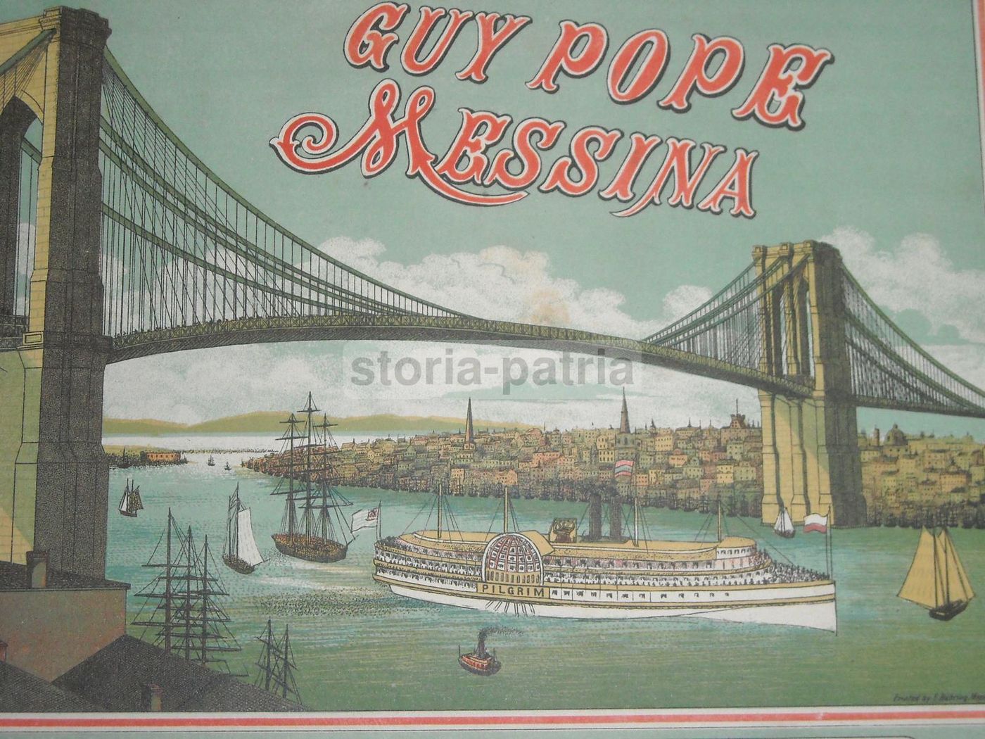 Cromolitografia Del Ponte Di Brooklyn Per Export Agrumi, Messina Fine '800
