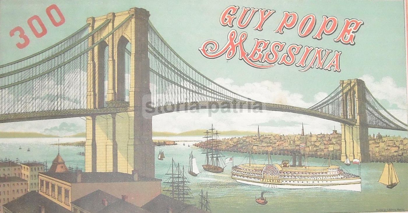 Cromolitografia Del Ponte Di Brooklyn Per Export Agrumi, Messina Fine '800