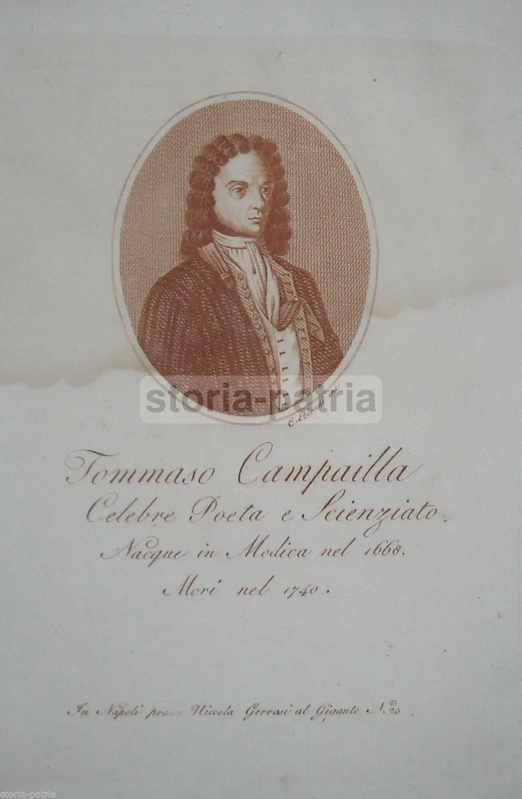 Ritratto Di Tommaso Campailla, Modica. Incisione Di C. Biondi, 1818