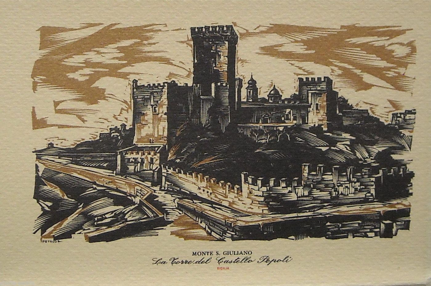 Cartolina Monte San Giuliano, Torre Del Castello Pepoli, Erice, Anni '50