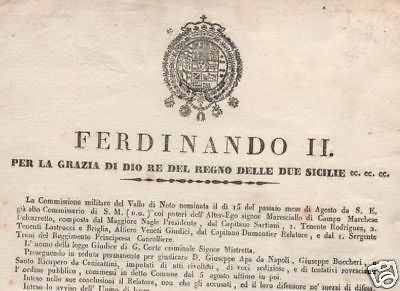 Manifesto Borbonico 1837. Processo Noto, Canicattini E Siracusa