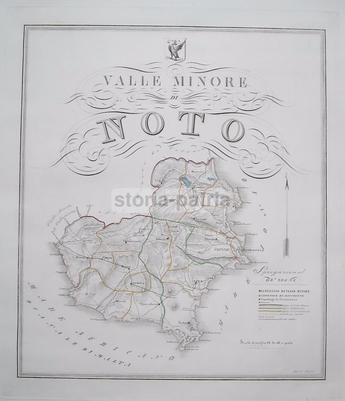 Mappa Antica Valle Minore Di Noto, Sicilia, Gabriello De Sanctis