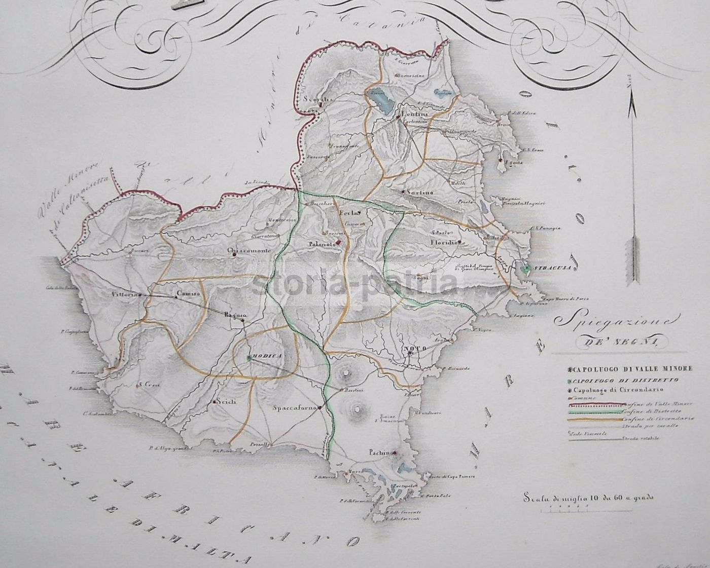 Mappa Antica Valle Minore Di Noto, Sicilia, Gabriello De Sanctis