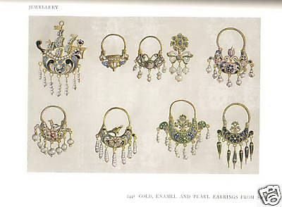 Stampa Antica Gioielli Siciliani Oro Smalti Perle Folklore 1920