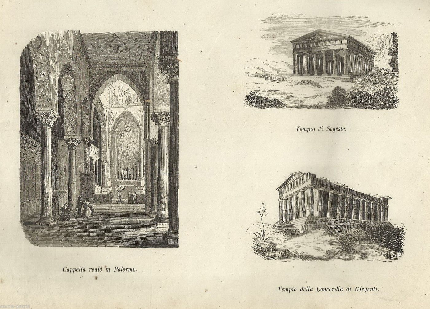 Stampa Antica Sicilia: Cappella Palatina, Templi Di Segesta E Agrigento