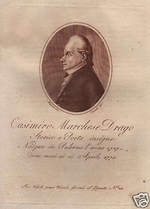 Ritratto Di Casimiro Marchese Drago, Incisione Antica. Palermo, 1800.