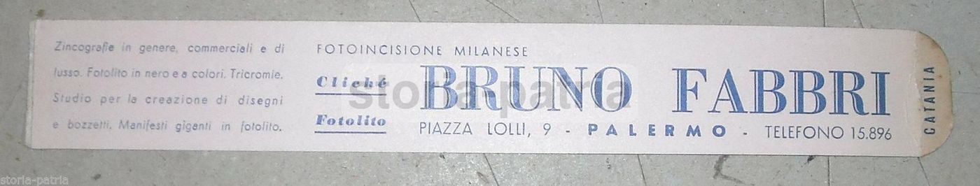 Segnalibro Pubblicitario Bruno Fabbri Palermo Catania Anni '20