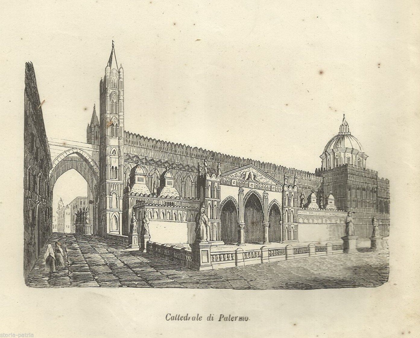 Xilografia Antica, Cattedrale Di Palermo, XIX Secolo, Stampa Originale