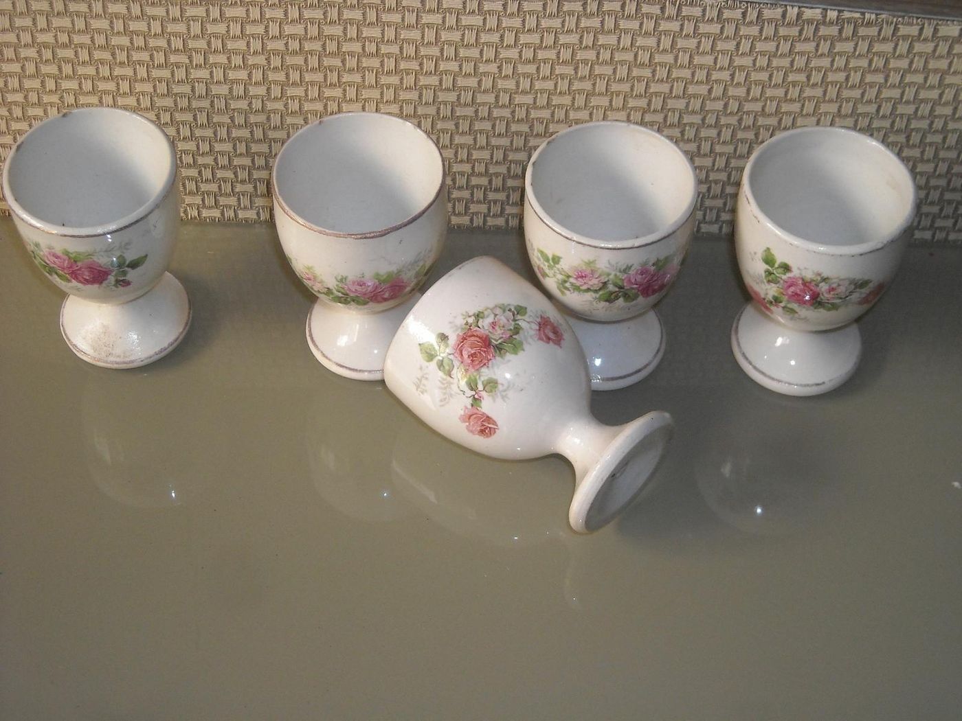 Set 6 Portauova In Ceramica Siciliana A Motivi Floreali, Palermo, Epoca 1920