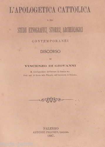 Di Giovanni: Apologetica Cattolica Ed Etnografia. Palermo, 1887.