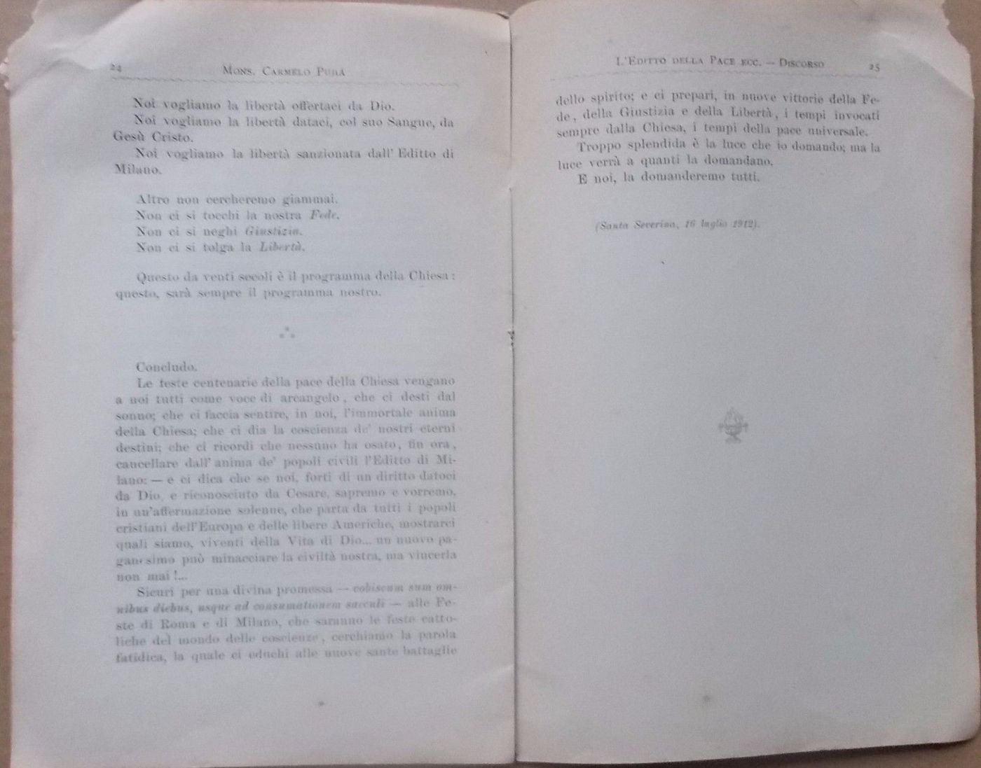 Editto Di Milano, Feste Centenarie 1913, Pujia, Palermo, 1912