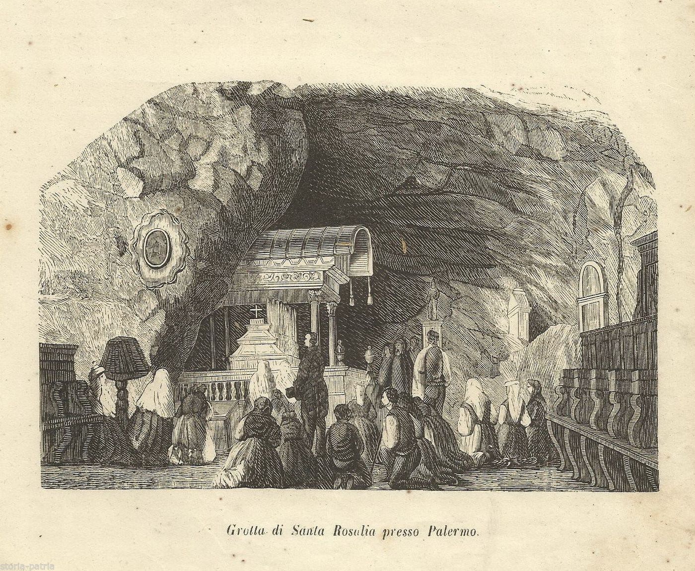 Grotta Di Santa Rosalia Presso Palermo, Xilografia Originale Del XIX Secolo