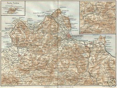 Mappa Antica Di Palermo E Isola Di Ustica, Inizio '900, Vallardi TCI