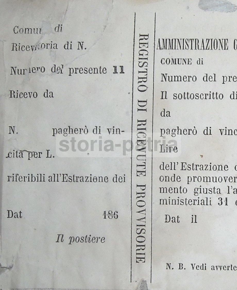 Cedola Lotti Siciliani, Palermo. Originale d'Epoca, Seconda Metà Del XIX Secolo.