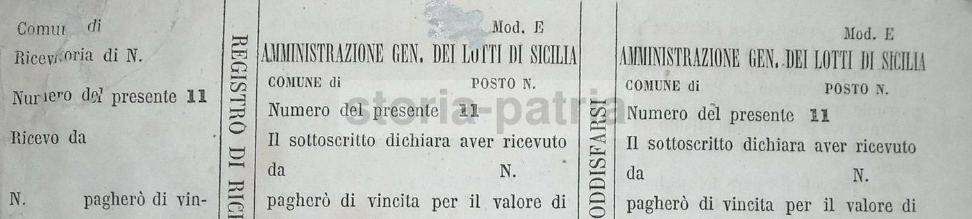 Cedola Lotti Siciliani, Palermo. Originale d'Epoca, Seconda Metà Del XIX Secolo.