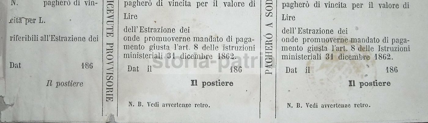 Cedola Lotti Siciliani, Palermo. Originale d'Epoca, Seconda Metà Del XIX Secolo.