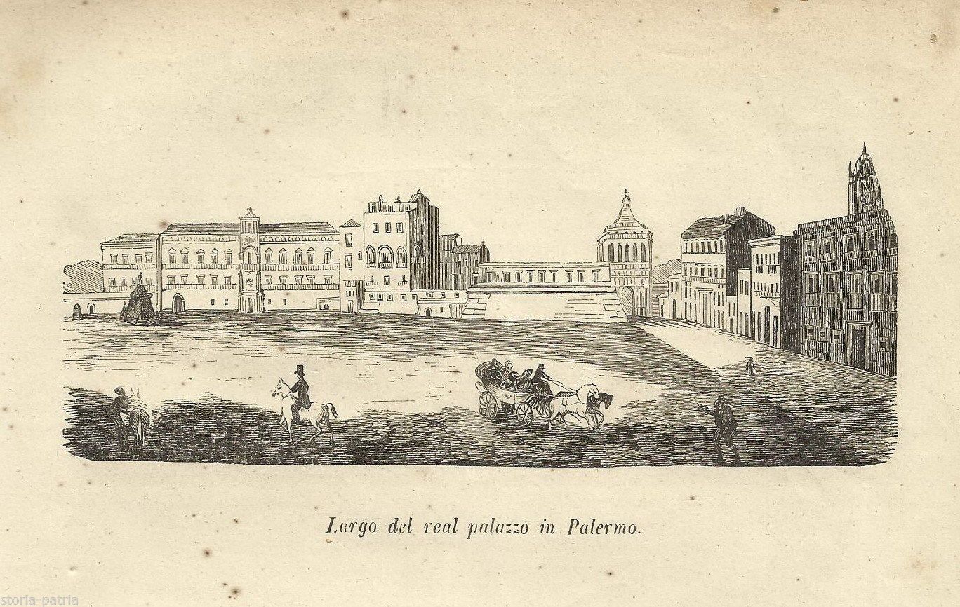 Xilografia Antica Palazzo Reale, Palermo, Sicilia, 800 Originale