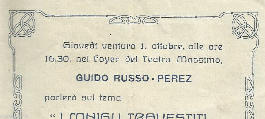 Volantino Conferenza Teatro Massimo Palermo, Russo Perez, Anni '20