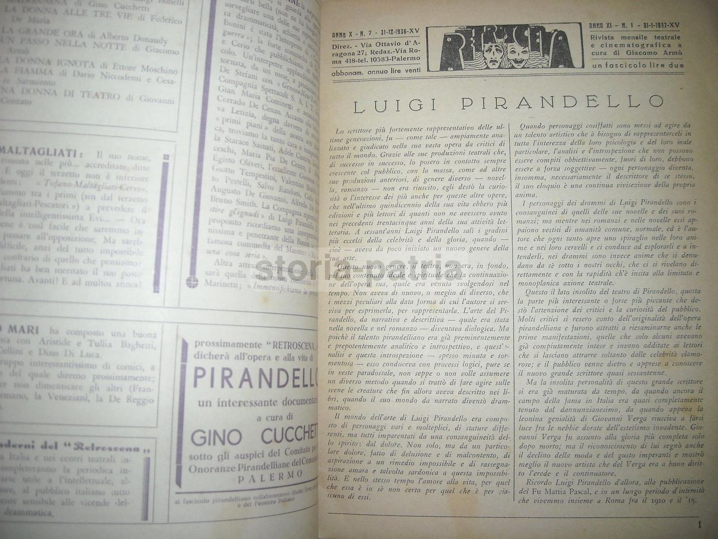 Rivista Retroscena Palermo 1936 1937, Luigi Pirandello E Il Teatro Siciliano