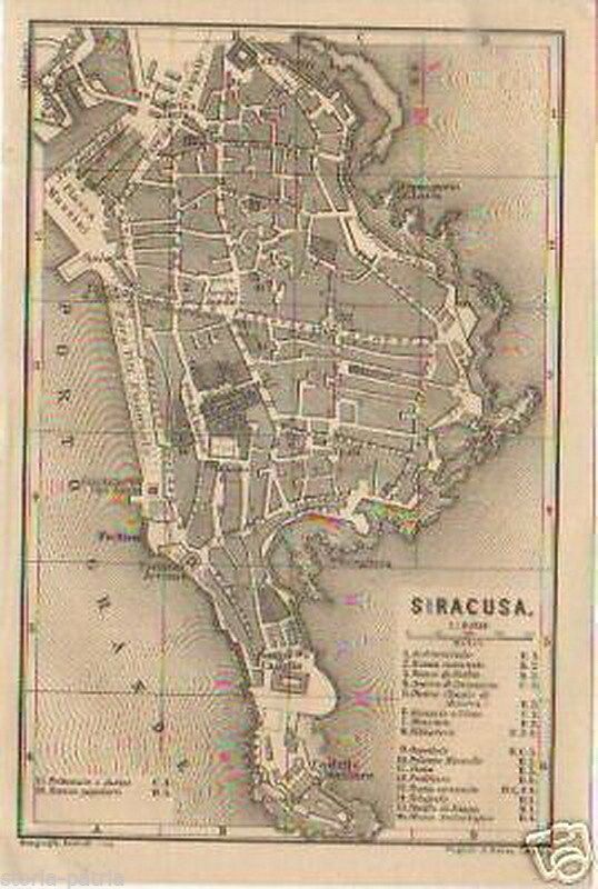 Mappa Topografica Antica Di Siracusa, Sicilia, Primo '900