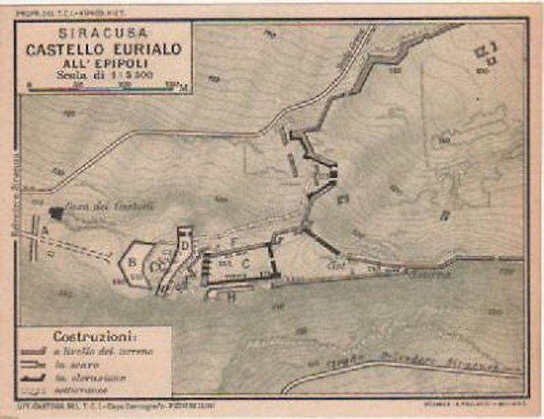 Mappa Antica Del Castello Eurialo A Siracusa, Epipoli. Anni '30, Vallardi