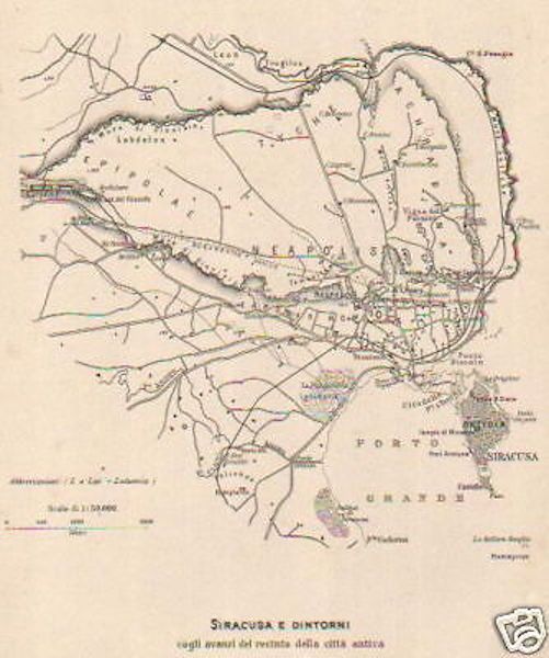 Antica Mappa Di Siracusa E Dintorni Con Resti Della Città Antica