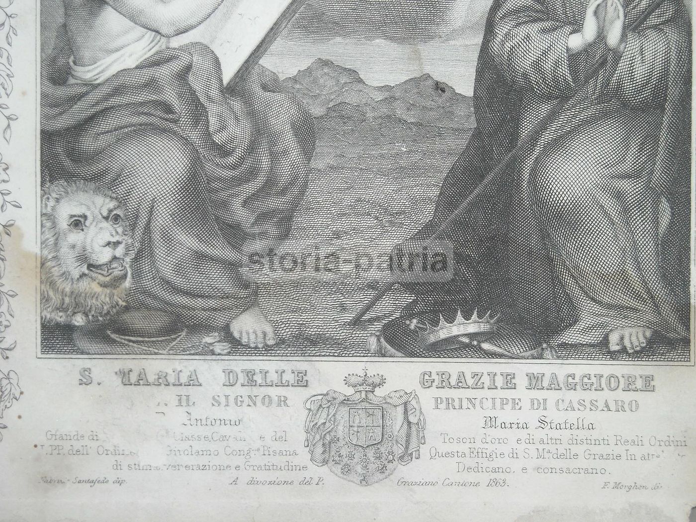 Incisione Madonna Delle Grazie, Principe Di Cassaro, Morghen, 1863