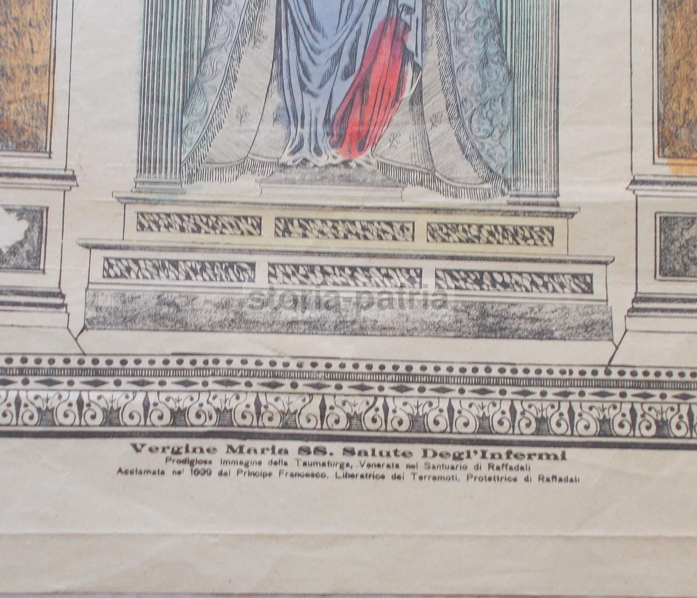 Stampa Litografica Madonna Della Salute, Raffadali, Sicilia, 1880 Circa