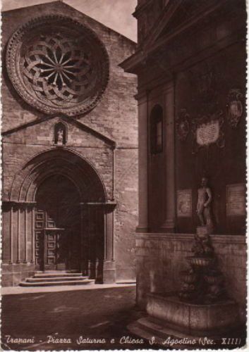 Cartolina Antica Piazza Saturno E Chiesa S. Agostino Trapani 1939