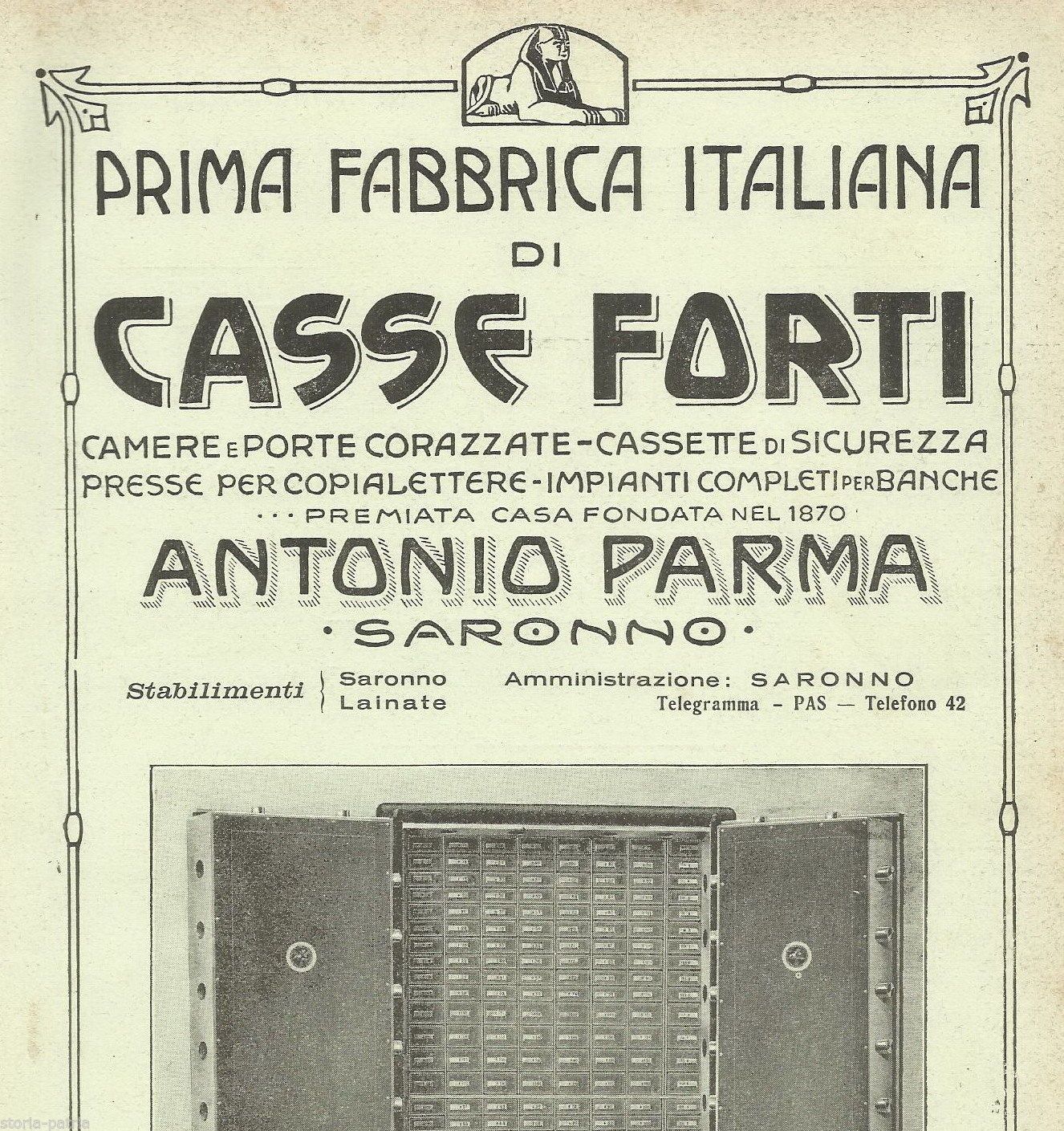 Pubblicità Casseforti Antonio Parma E Siemens Milano 1922