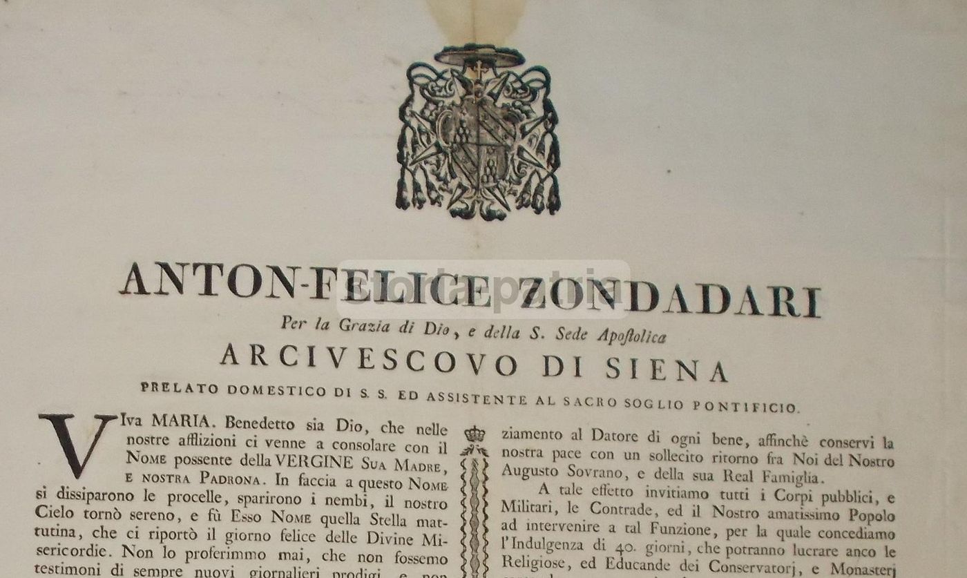 Manifesto Dell'Arcivescovo Zondadari, Siena 1799, Indulgenze E Araldica