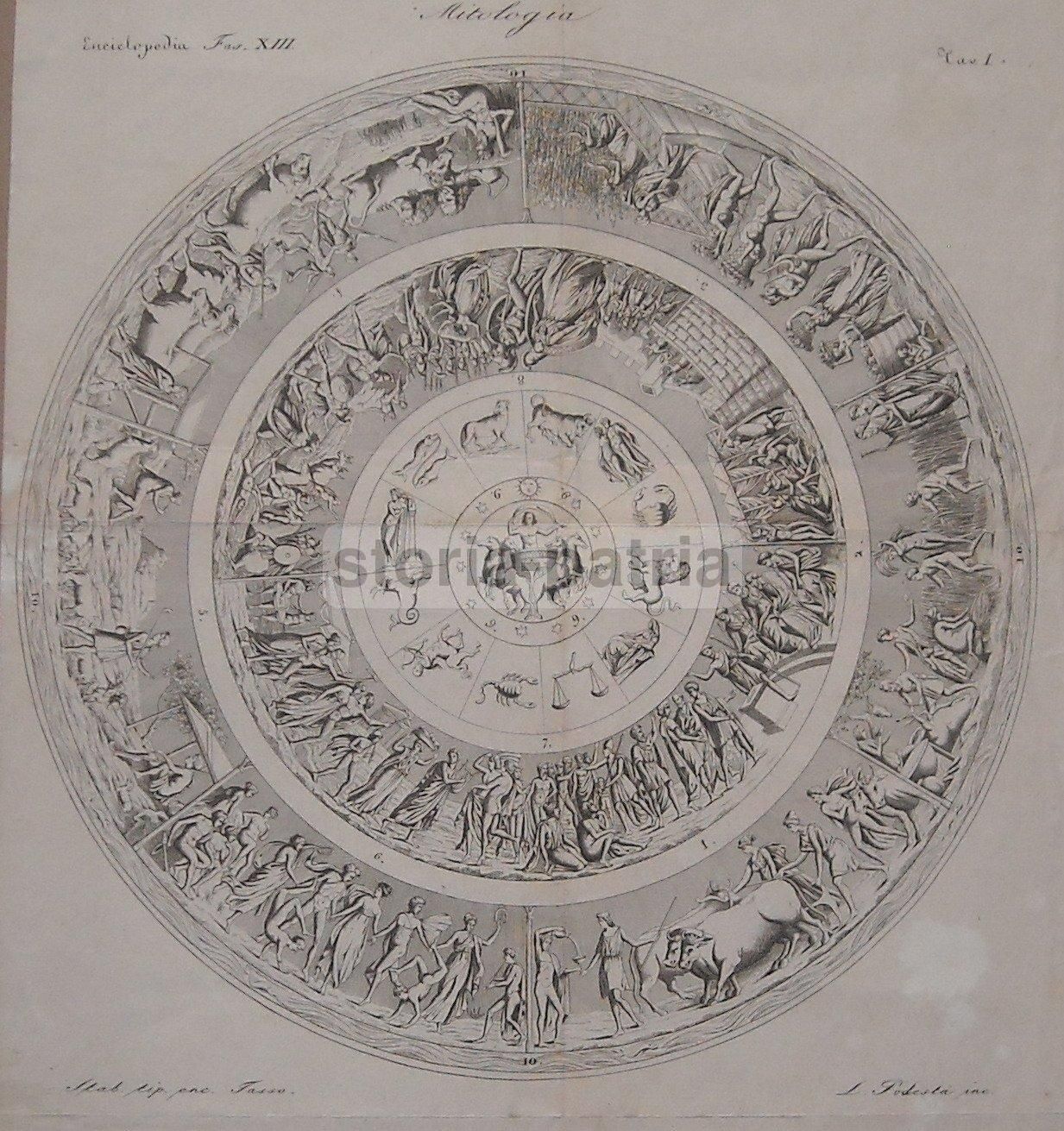 Incisione Antica: Mitologia, Astrologia E Costellazioni Di L. Podestà, 1850 Circa