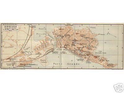 Siracusa, Sicilia: Mappa Topografica Antica Vallardi, Anni '10 TCI