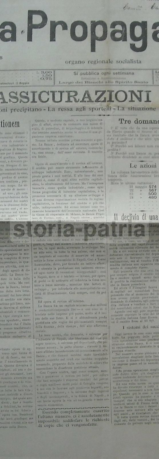 La Propaganda 1905: Giornale Socialista Napoletano E Crisi Bancaria