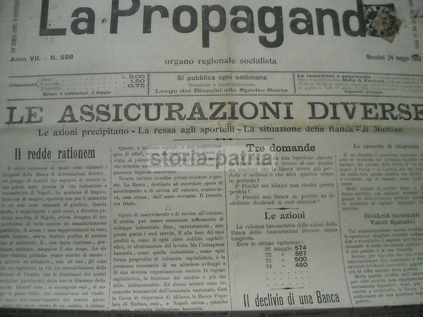 La Propaganda 1905: Giornale Socialista Napoletano E Crisi Bancaria
