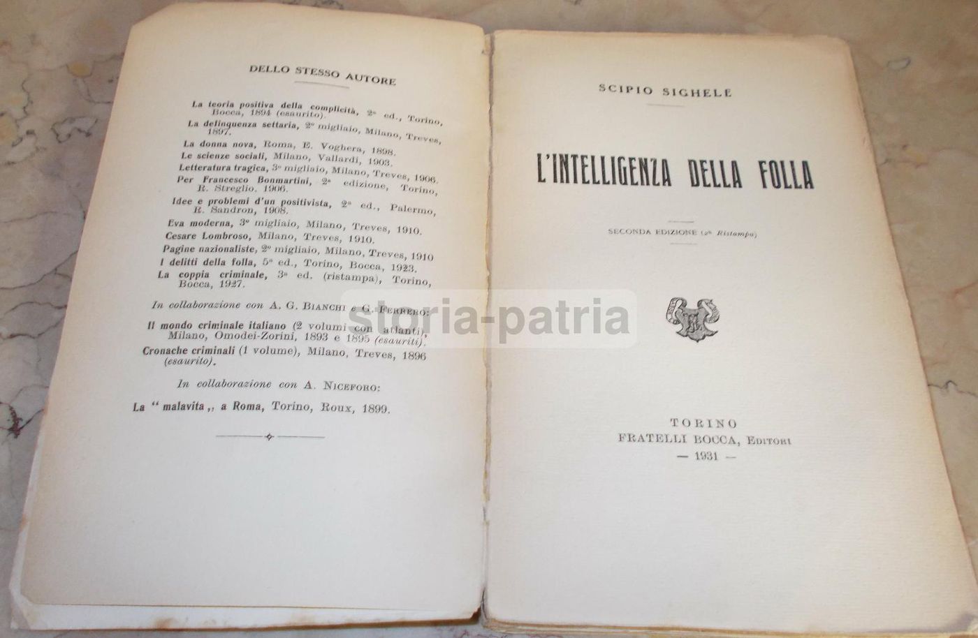 L'Intelligenza Della Folla, Scipio Sighele, Bocca, Torino, 1931
