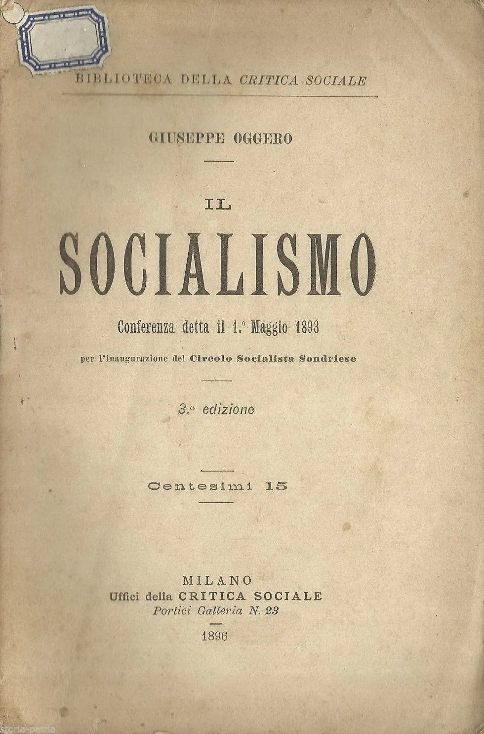 Socialism by Giuseppe Oggero (1896), Sondrio Socialist Circle