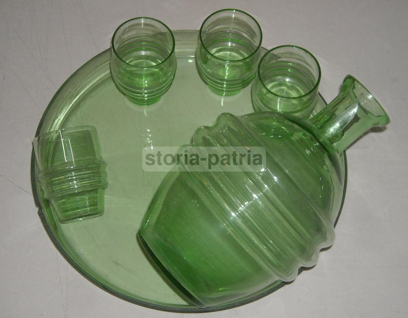 Servizio Da Liquore In Vetro Verde Anni '30 Murano Con Vassoio