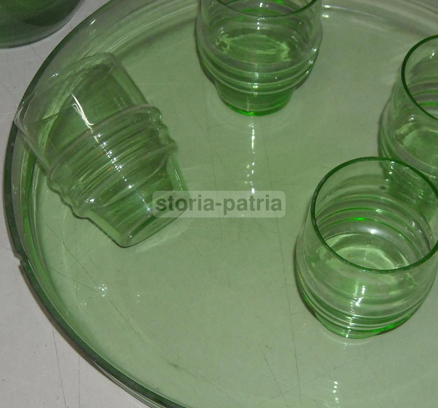 Servizio Da Liquore In Vetro Verde Anni '30 Murano Con Vassoio