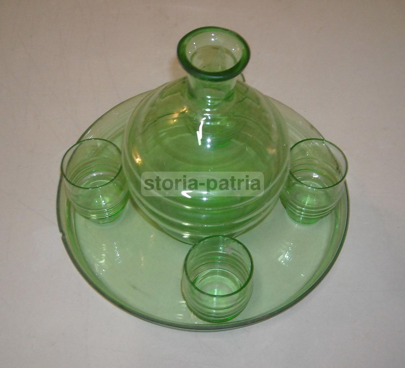 Servizio Da Liquore In Vetro Verde Anni '30 Murano Con Vassoio